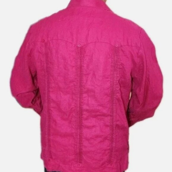 MOJITO COLLECTION 100% LINEN GUAYABERA SHIRT MEN’S 1X MAGENTA LONG SLEEVE - Picture 2 of 9